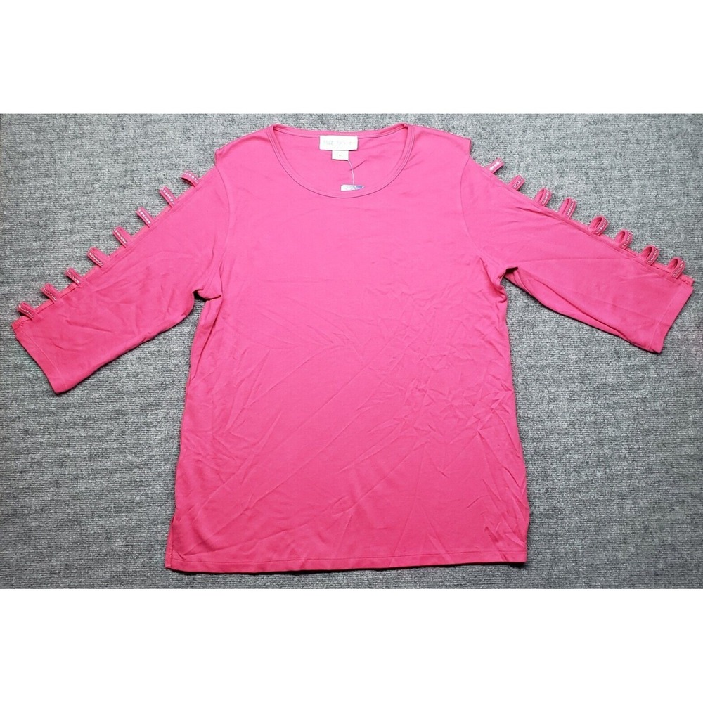 Bleu Bayou Casual Wear Blouse Womens L Pink Cut Out Long Sleeve Polycotton New